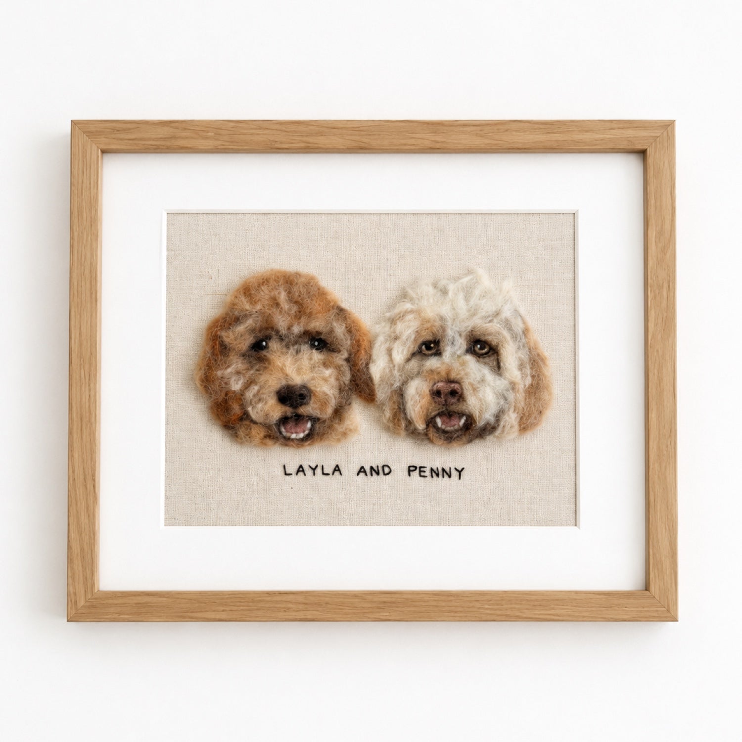 Rectangle Frame Custom Wool Felt Pet Portrait - Embroidered Wool Art