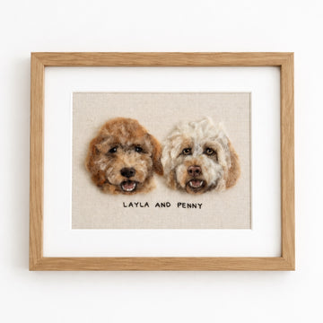 Rectangle Frame Custom Wool Felt Pet Portrait - Embroidered Wool Art