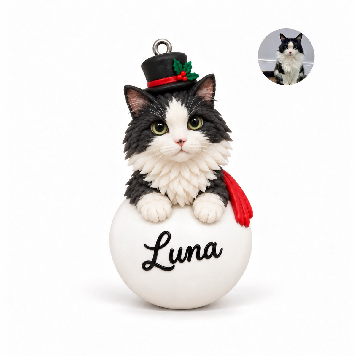 Custom Pet Christmas Ornament – Handmade Clay Snowman