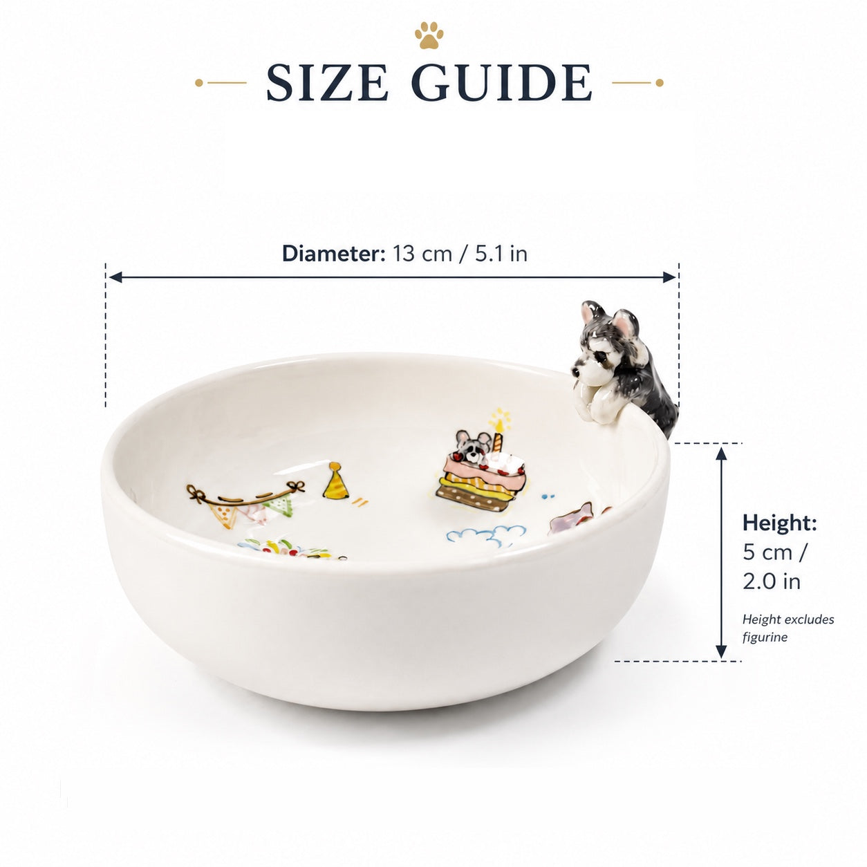 Custom Pet Birthday Memory Bowl – Personalized Ceramic Birthday Calendar Bowl with 3D Pet Figurines