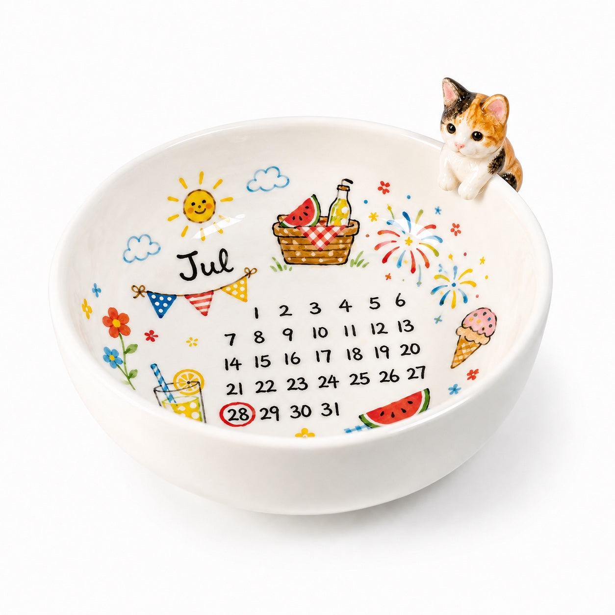 Custom Pet Birthday Memory Bowl – Personalized Ceramic Birthday Calendar Bowl with 3D Pet Figurines