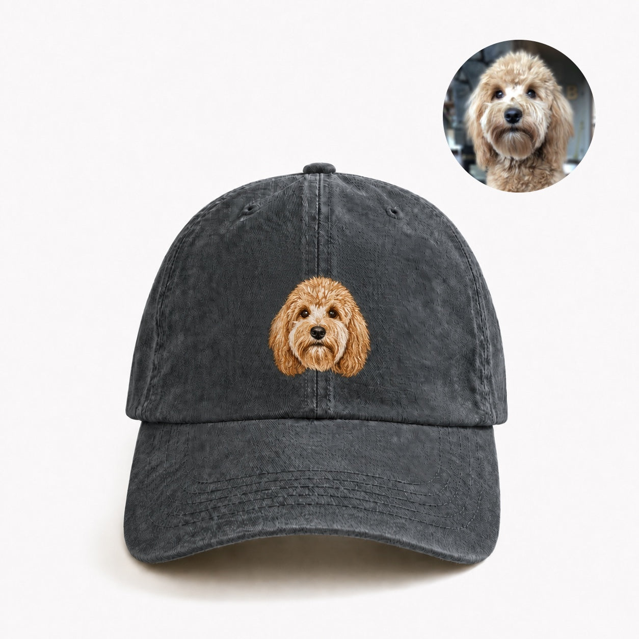 Custom Pet Portrait Embroidered Baseball Cap – Personalized Pet Face Hat with Name