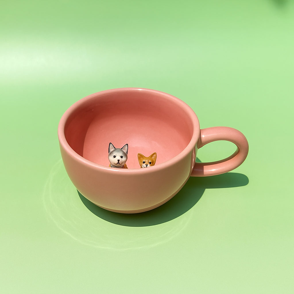 Colorful 3D Pet Mug – Custom Dog or Cat Inside | 6 Dopamine Colors | 1 or 2 Pets | 350ml Ceramic Cup