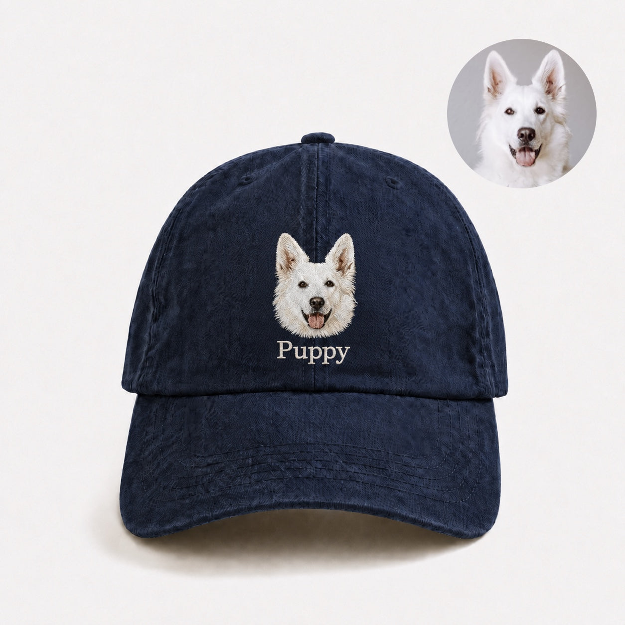 Custom Pet Portrait Embroidered Baseball Cap – Personalized Pet Face Hat with Name