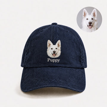 Custom Pet Portrait Embroidered Baseball Cap – Personalized Pet Face Hat with Name