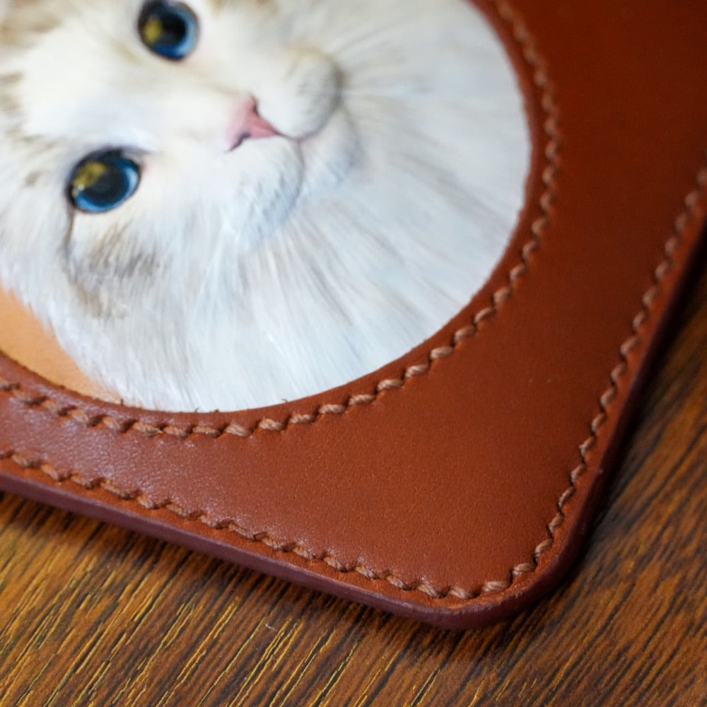 Custom Hand-Carved Leather Card Holder – Personalized Pet Portrait