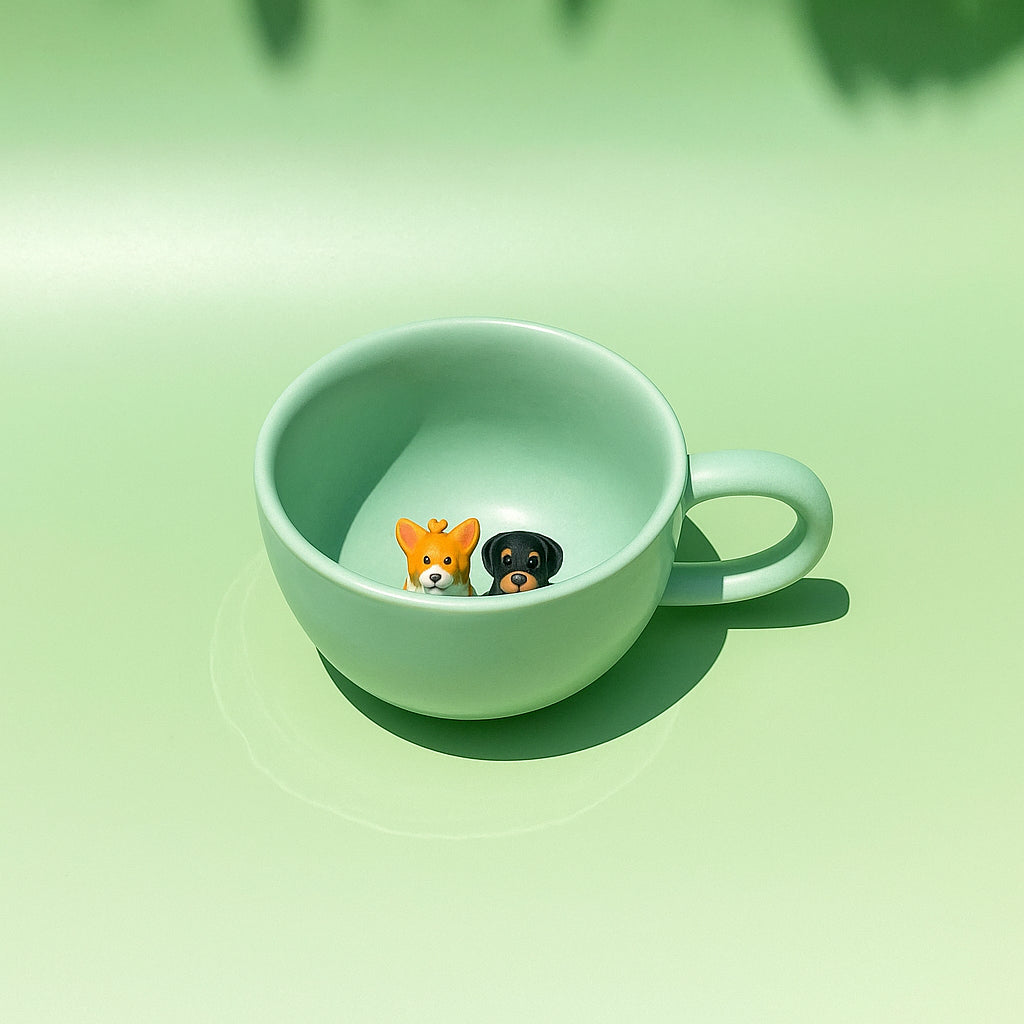 Colorful 3D Pet Mug – Custom Dog or Cat Inside | 6 Dopamine Colors | 1 or 2 Pets | 350ml Ceramic Cup