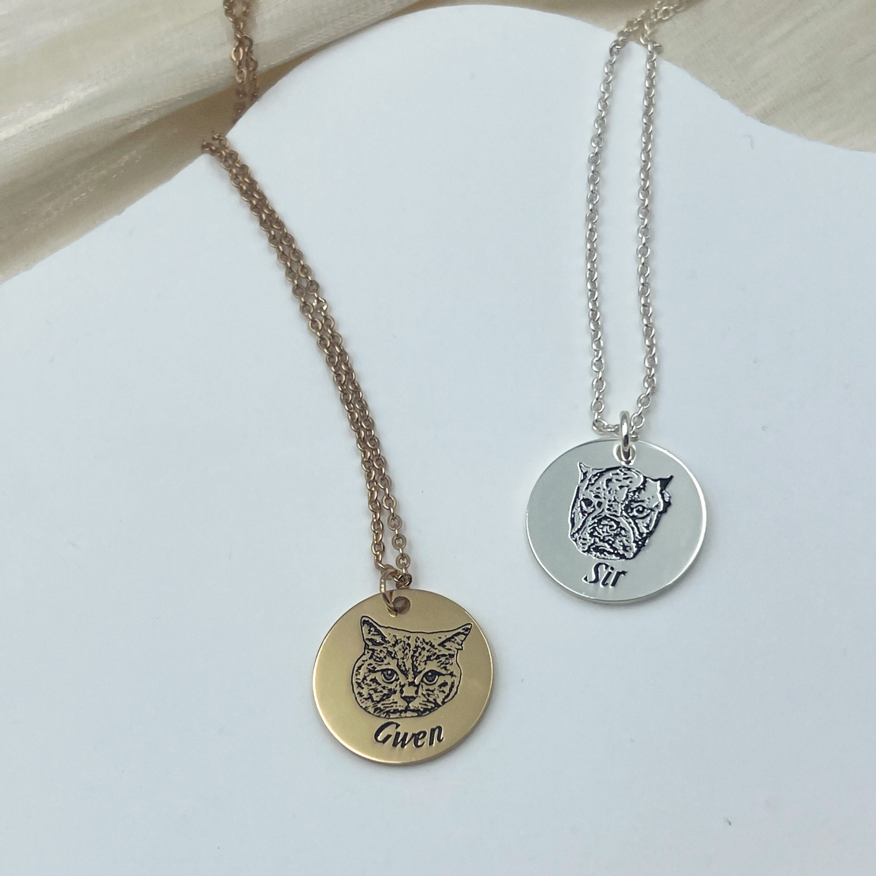 Pet Portrait Name Necklace -925 Sterling Silver