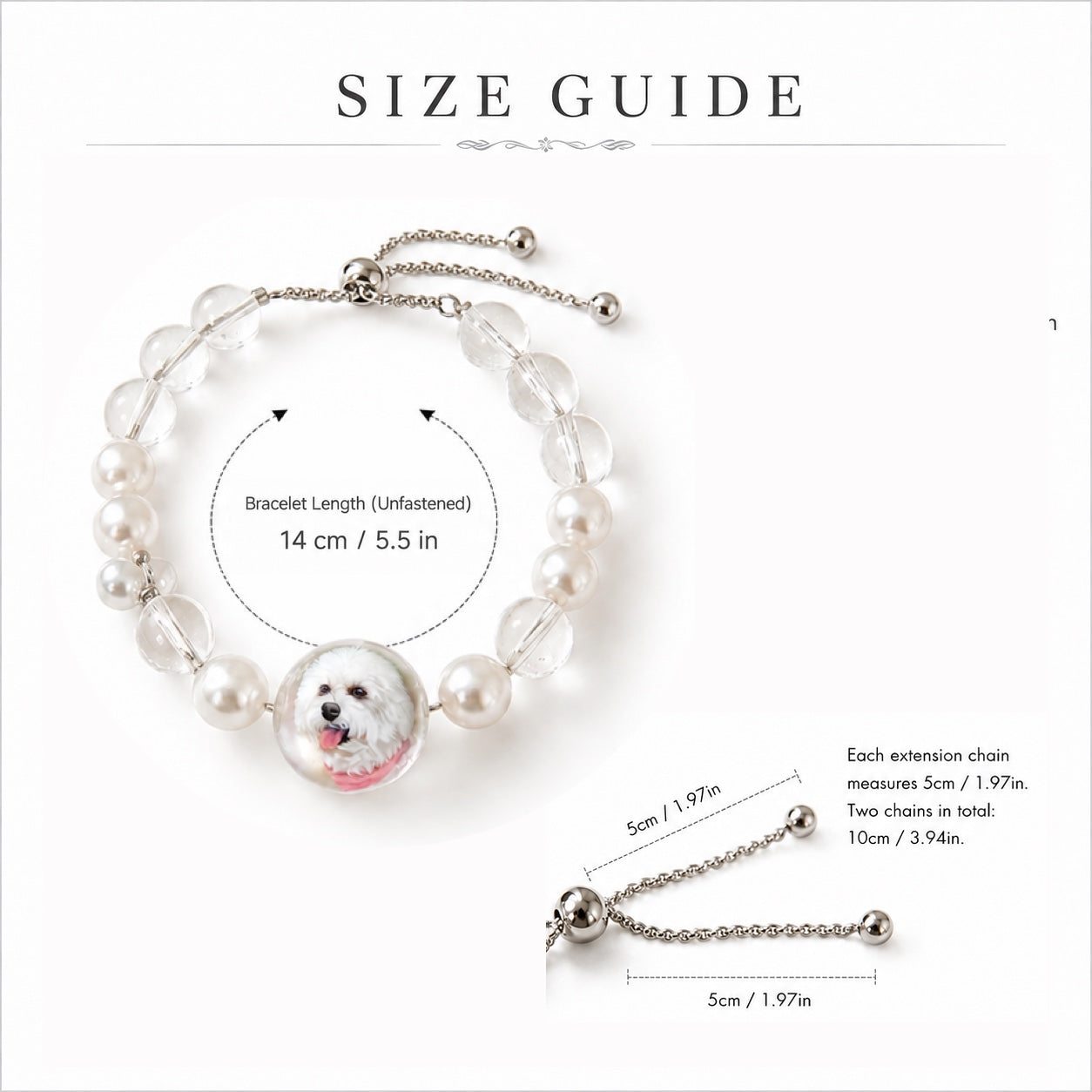Custom Pet Face Bracelet – Handcrafted Pearl & Crystal Adjustable Bracelet