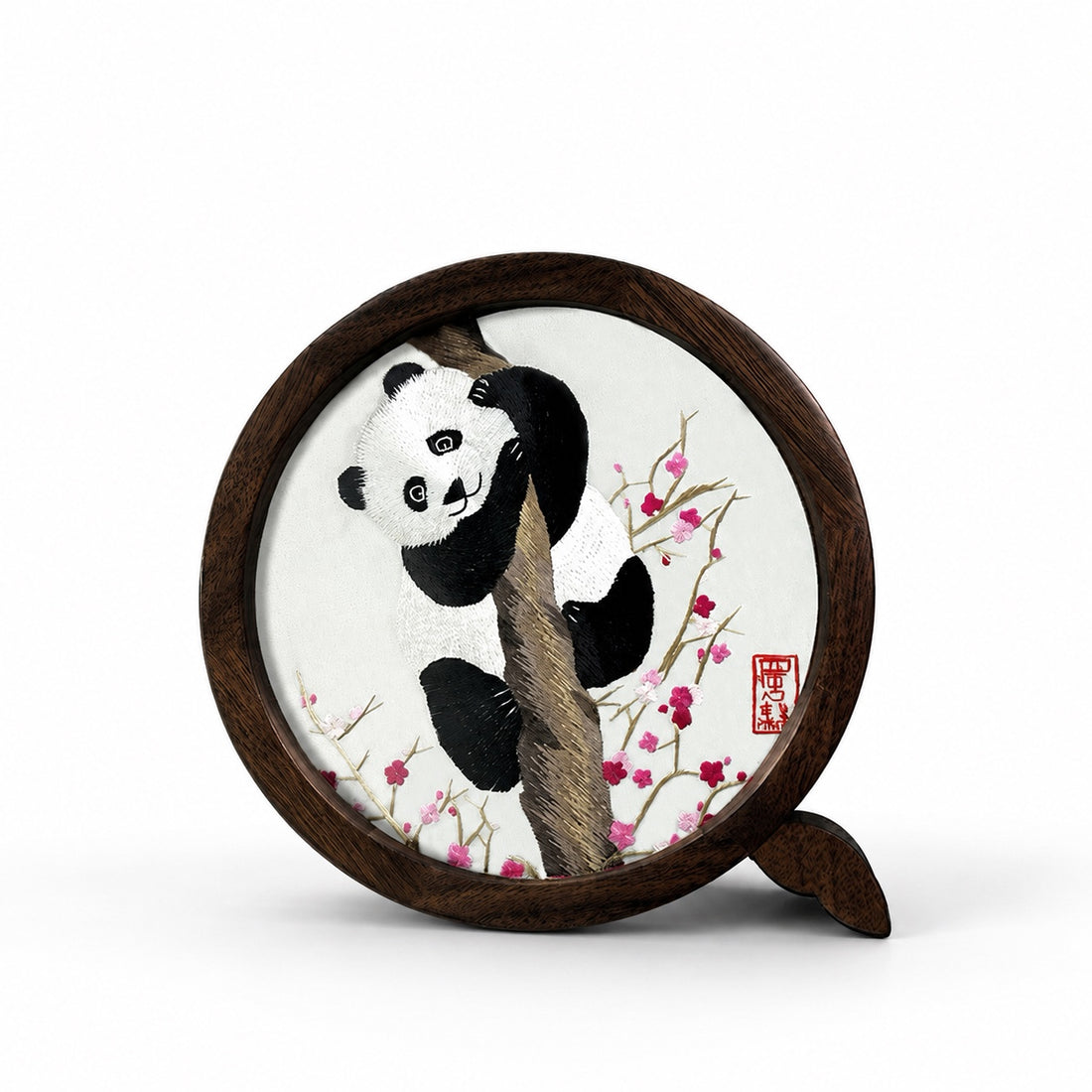 Custom Sichuan Embroidery Panda Walnut Wood Display Frame – Personalized Shu Embroidery Art Plaque Personalized