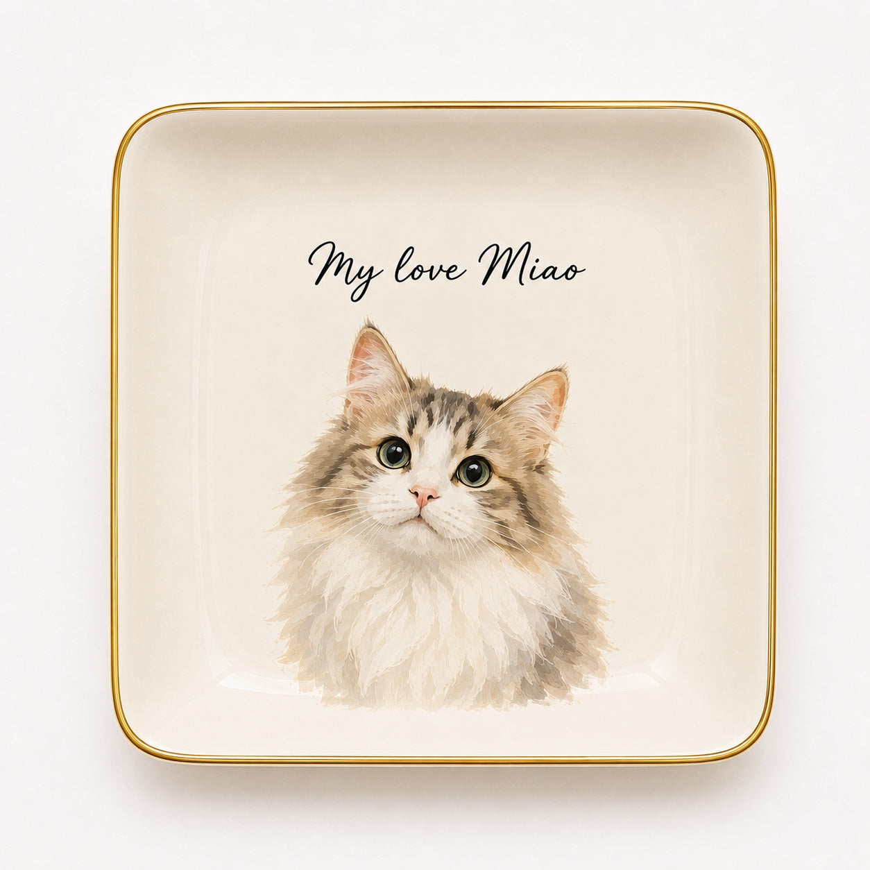 Custom Pet Portrait Gold Rim Ceramic Jewelry Dish