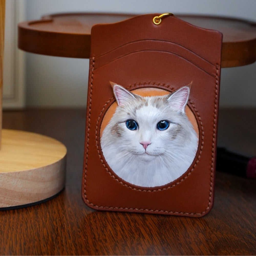 Custom Hand-Carved Leather Card Holder – Personalized Pet Portrait