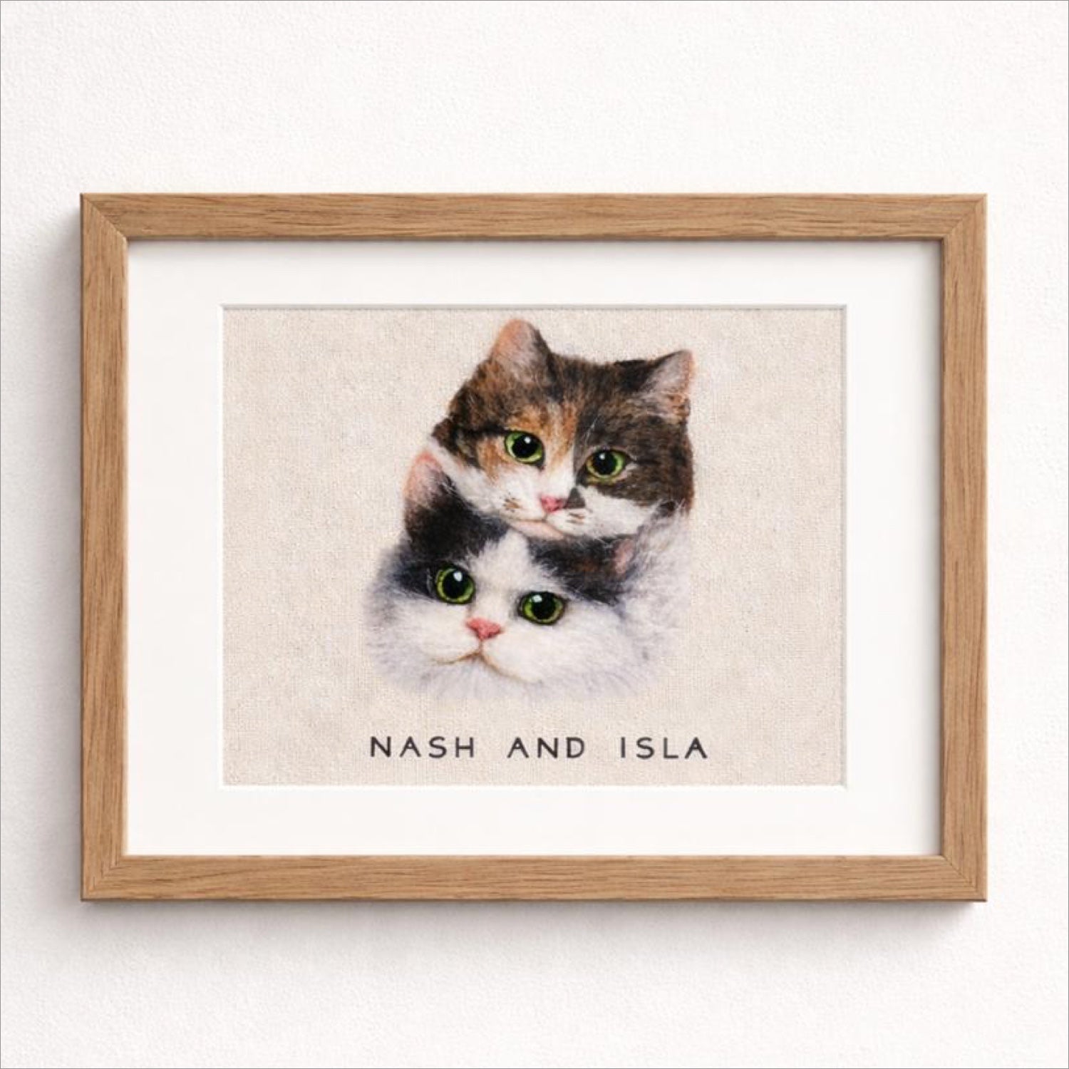 Rectangle Frame Custom Wool Felt Pet Portrait - Embroidered Wool Art
