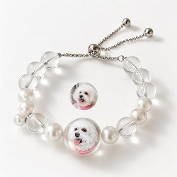 Custom Pet Face Bracelet – Handcrafted Pearl & Crystal Adjustable Bracelet