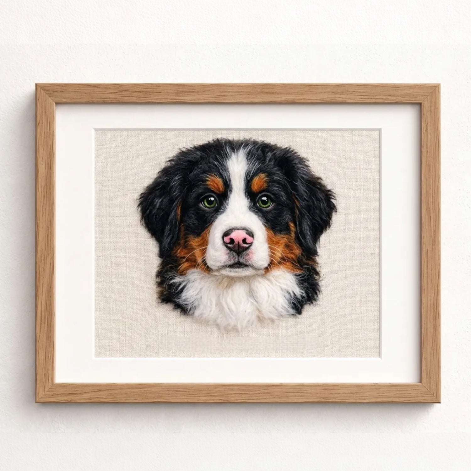Rectangle Frame Custom Wool Felt Pet Portrait - Embroidered Wool Art