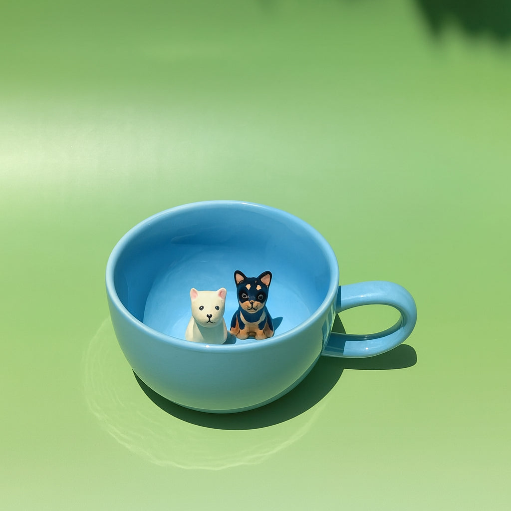 Colorful 3D Pet Mug – Custom Dog or Cat Inside | 6 Dopamine Colors | 1 or 2 Pets | 350ml Ceramic Cup