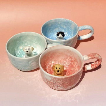 Custom Snowflake Pet Mug – 350ml Ceramic Cup with 1 or 2 Pet Figurines