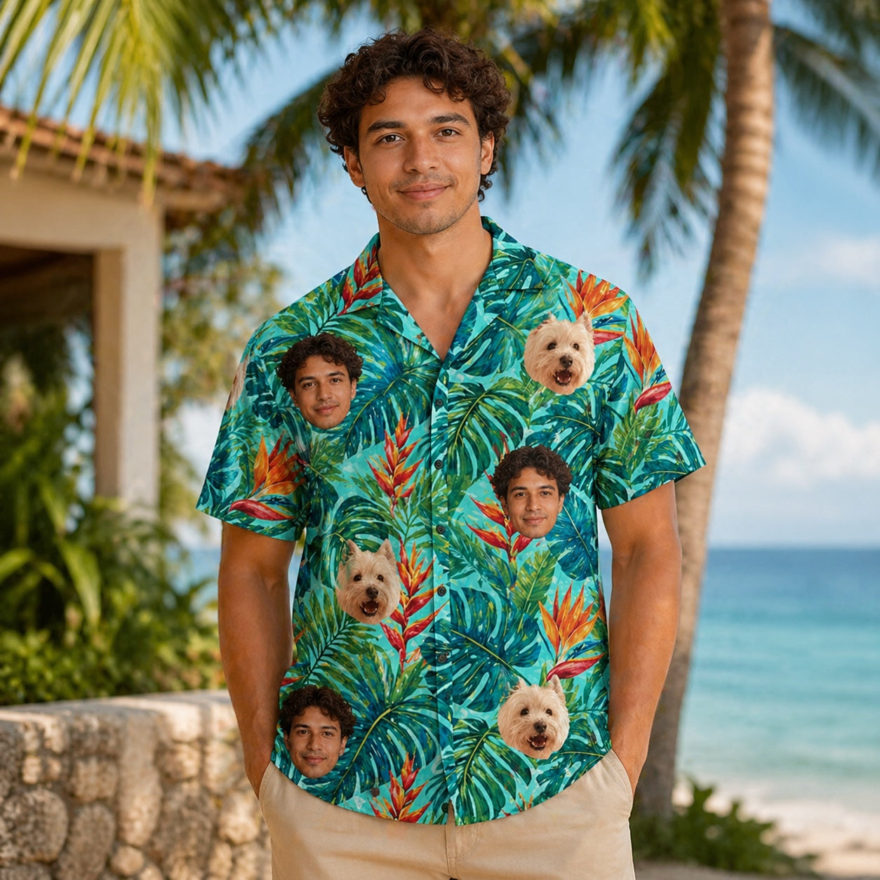 Personalized Face Custom Unisex Tropical Hawaiian Aloha Shirt