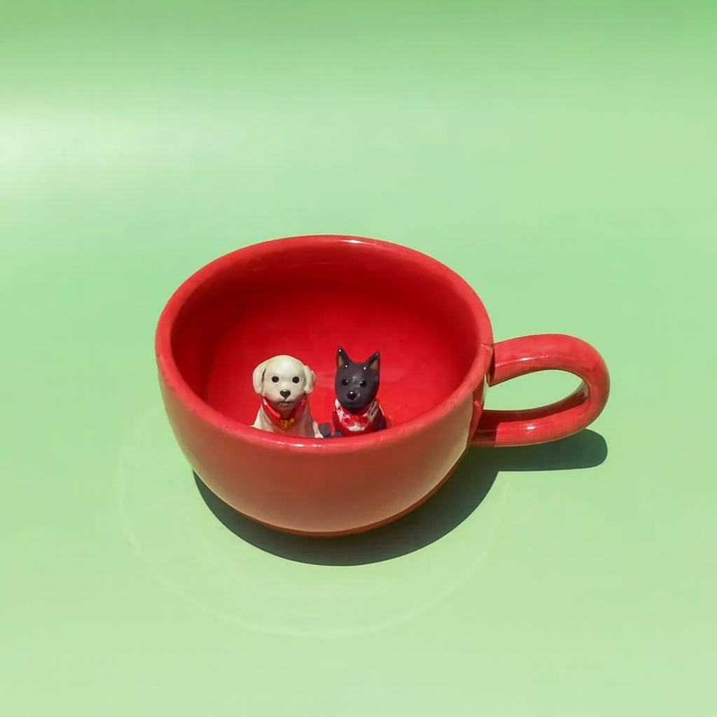 Colorful 3D Pet Mug – Custom Dog or Cat Inside | 6 Dopamine Colors | 1 or 2 Pets | 350ml Ceramic Cup