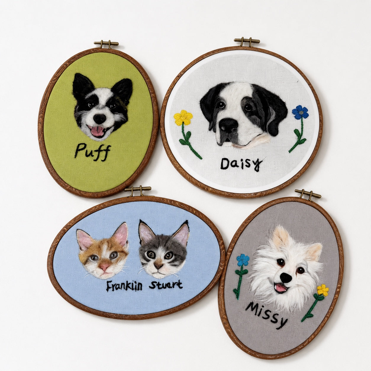 Custom Wool Felt Pet Portrait - Embroidered Wool Art｜Pet Memorial