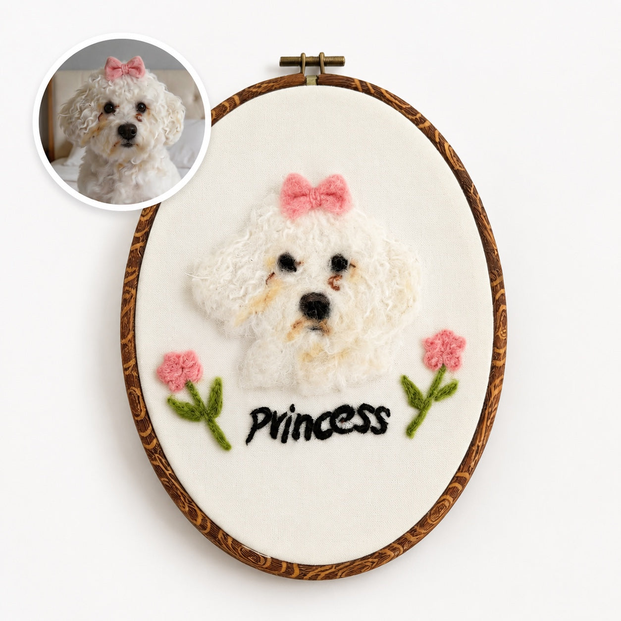 Custom Wool Felt Pet Portrait - Embroidered Wool Art｜Pet Memorial