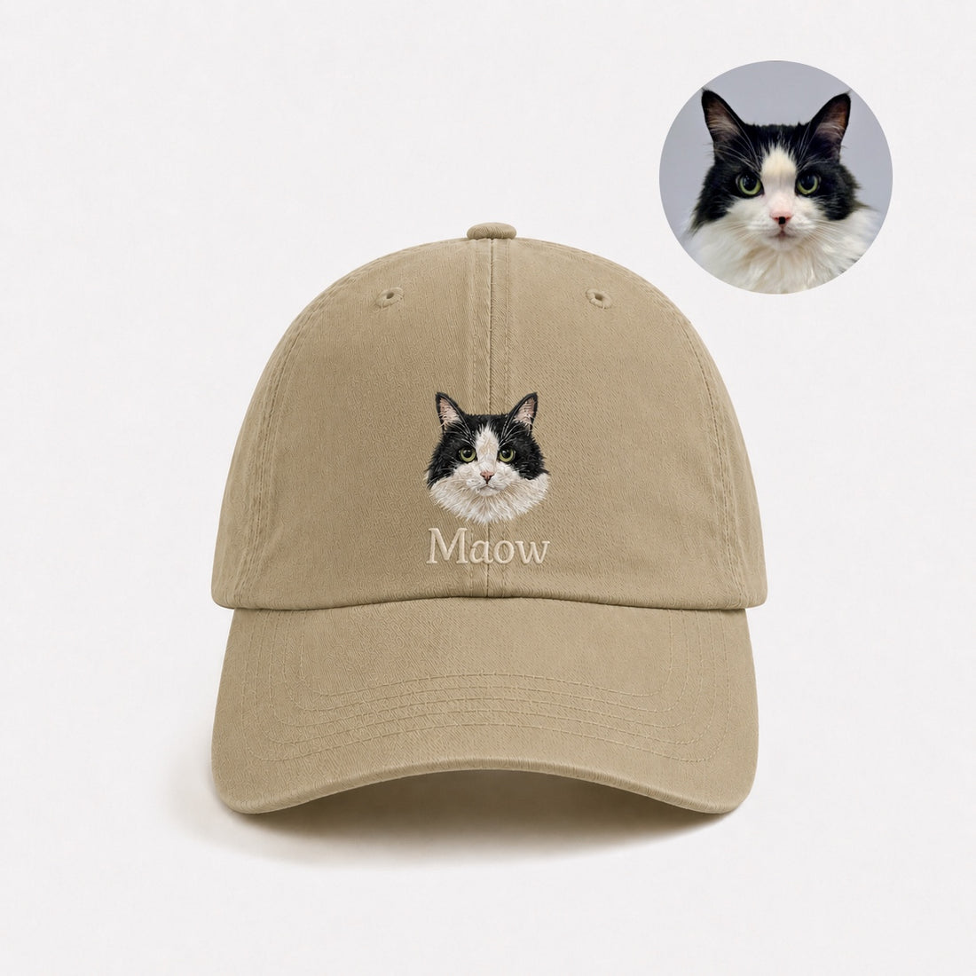 Custom Pet Portrait Embroidered Baseball Cap – Personalized Pet Face Hat with Name