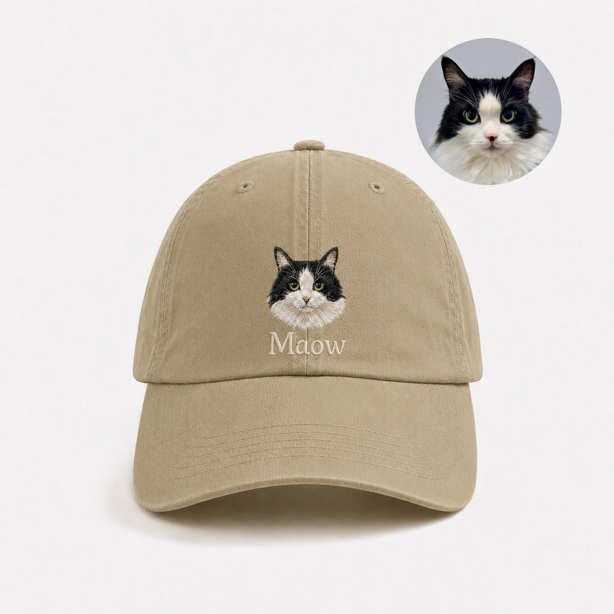 Custom Pet Portrait Embroidered Baseball Cap – Personalized Pet Face Hat with Name