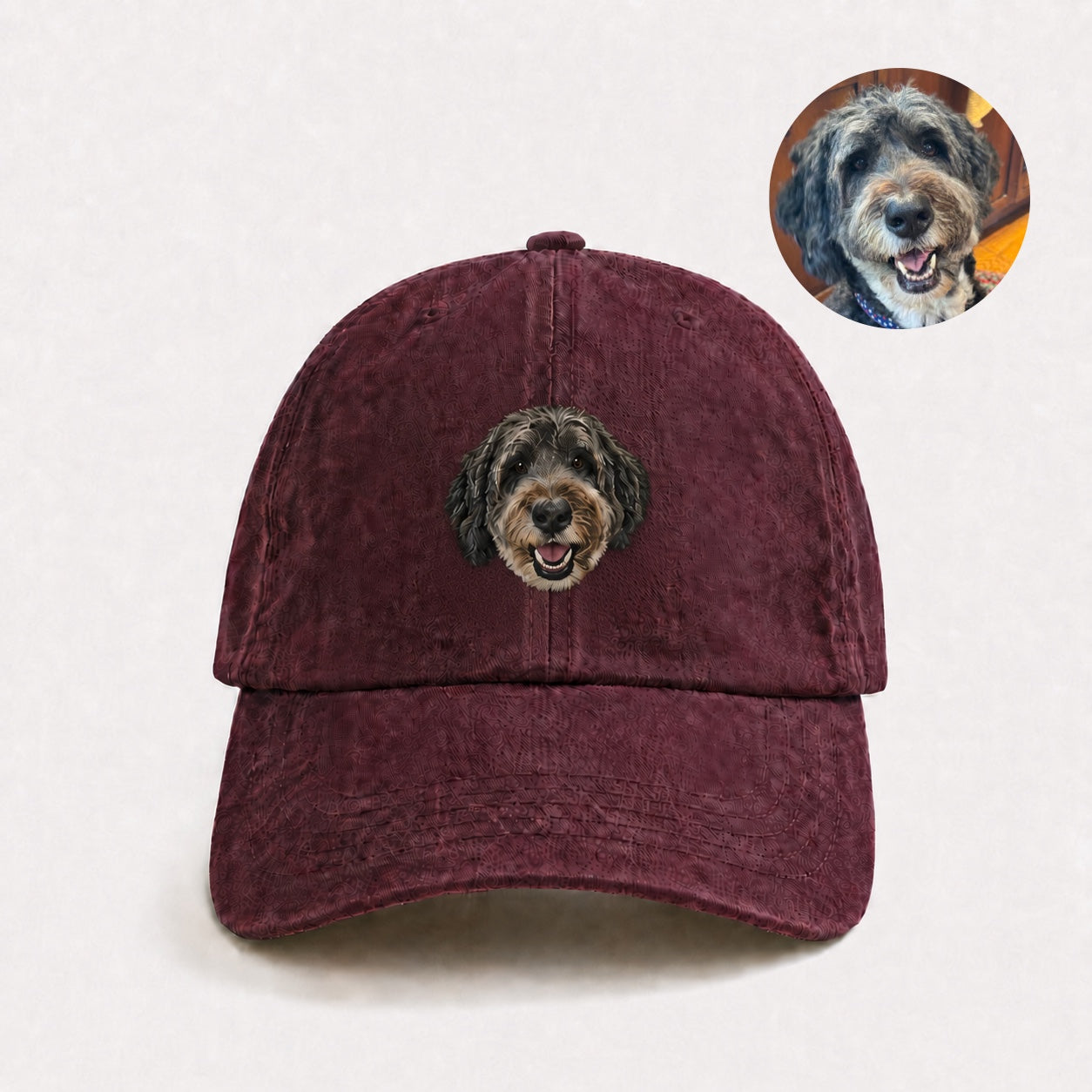 Custom Pet Portrait Embroidered Baseball Cap – Personalized Pet Face Hat with Name