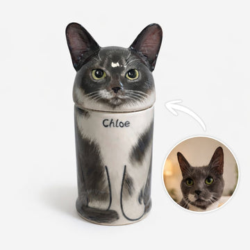 Handmade Ceramic Cat Urn – Pet Memorial Keepsake for Ashes with Cute Design