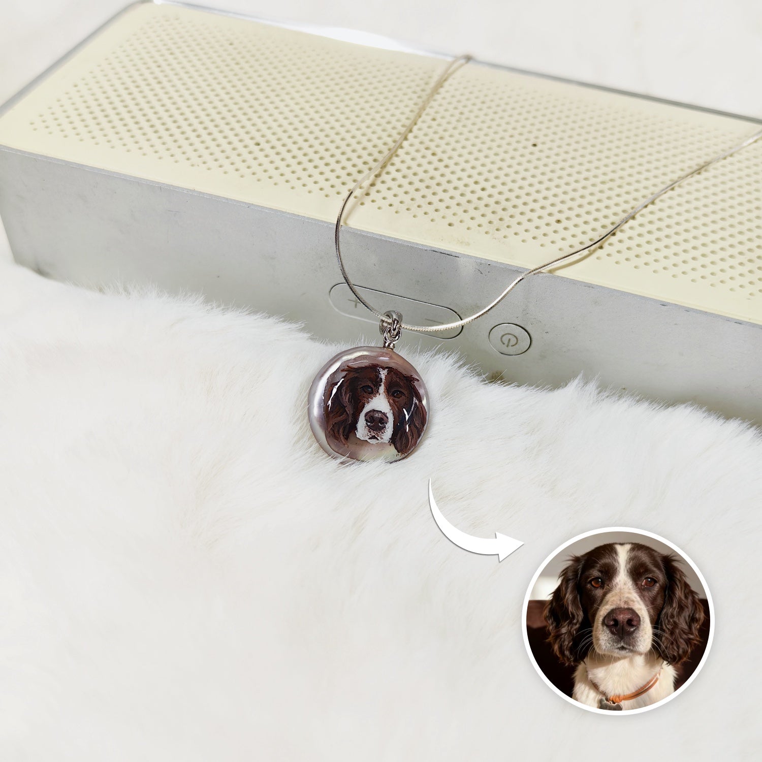 Custom Pet Portrait Pendant — Hand Painted on Pearl
