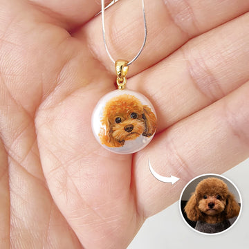 Custom Pet Portrait Pendant — Hand Painted on Pearl