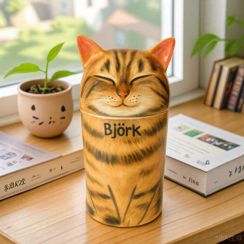 Handmade Ceramic Cat Urn – Pet Memorial Keepsake for Ashes with Cute Design