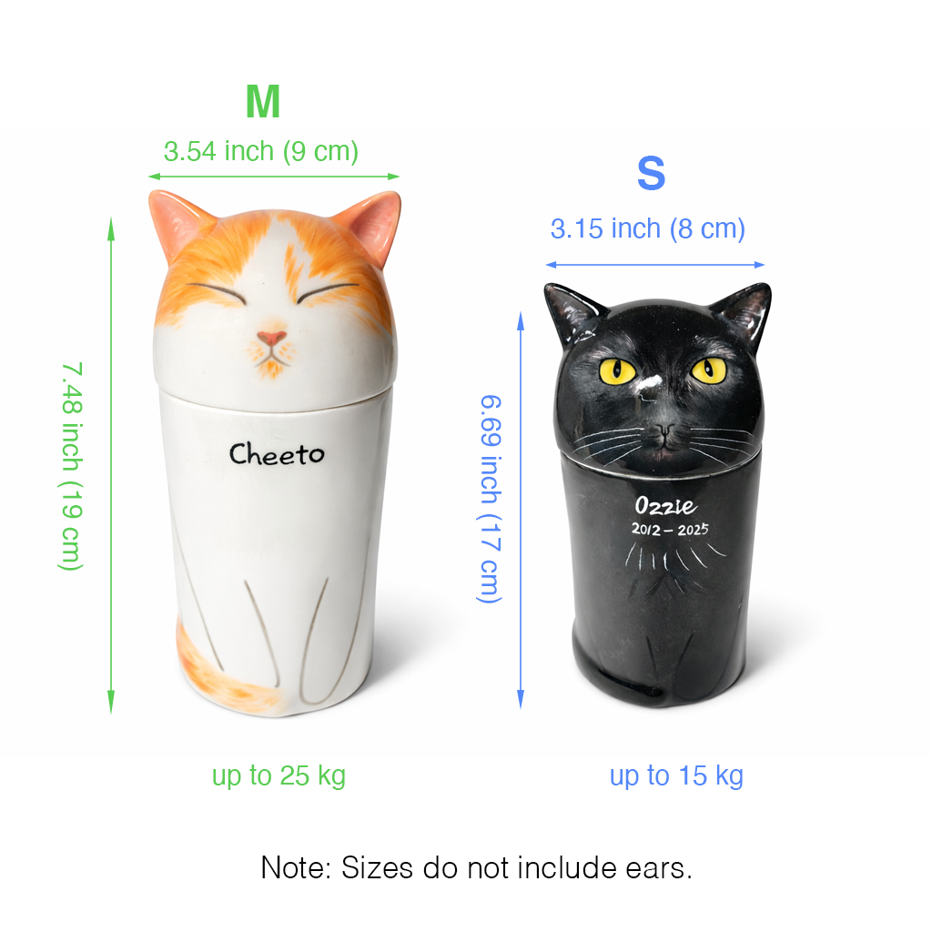Handmade Ceramic Cat Urn – Pet Memorial Keepsake for Ashes with Cute Design