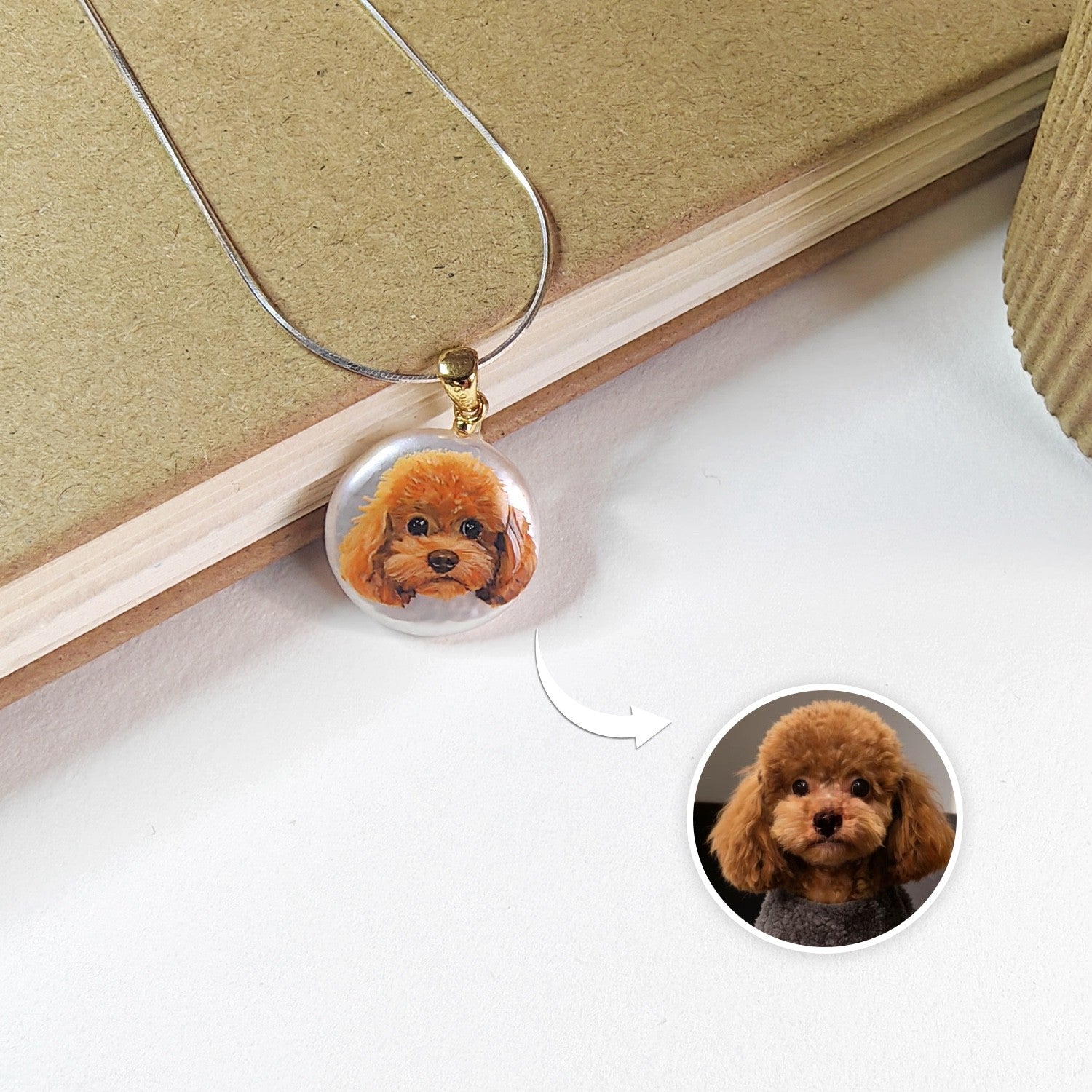 Custom Pet Portrait Pendant — Hand Painted on Pearl
