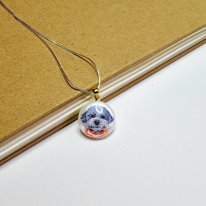 Custom Pet Portrait Pendant — Hand Painted on Pearl