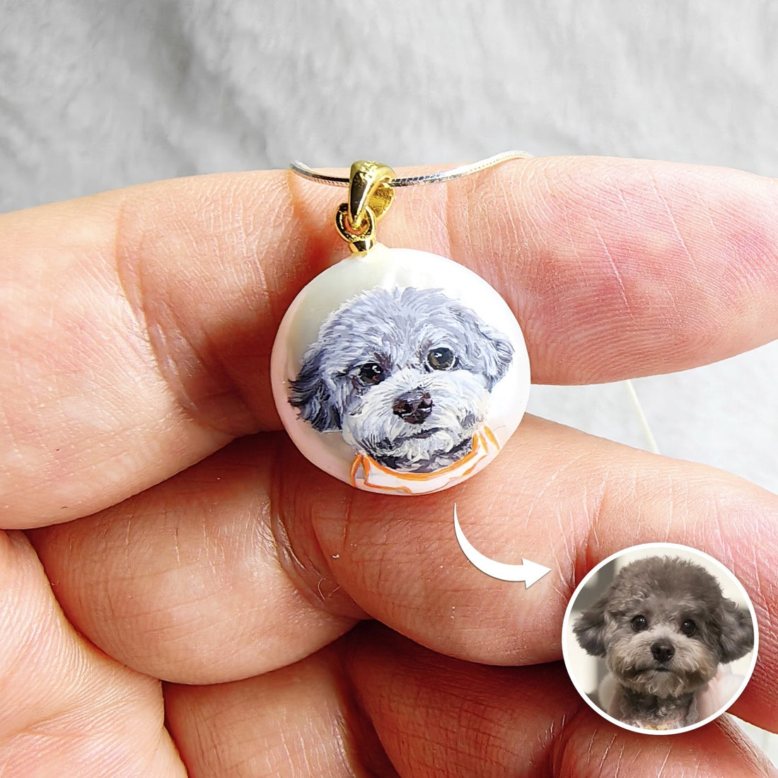 Custom Pet Portrait Pendant — Hand Painted on Pearl