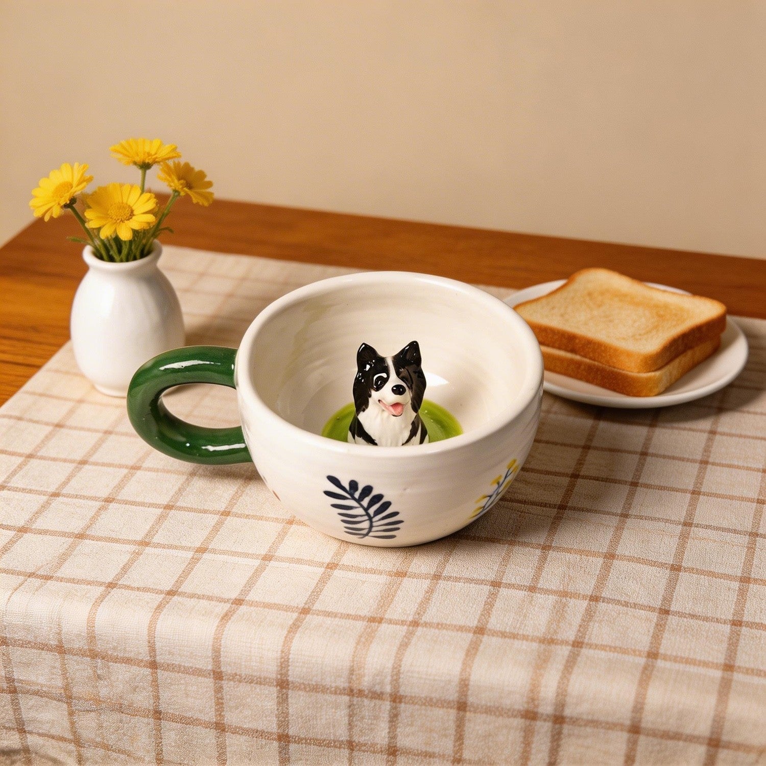 Custom Pet Inside Mug with 3D Pet – Green Handle Ceramic Coffee Mug