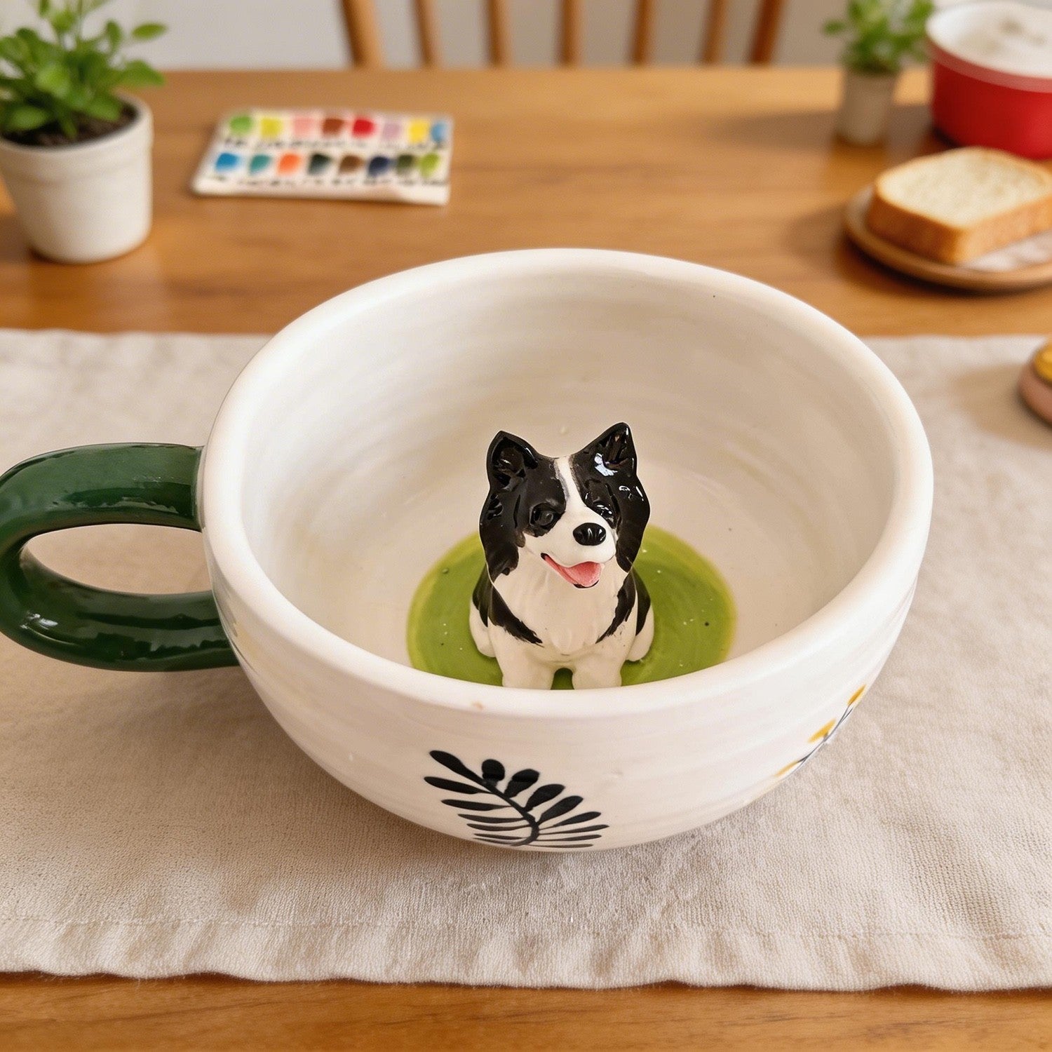Custom Pet Inside Mug with 3D Pet – Green Handle Ceramic Coffee Mug