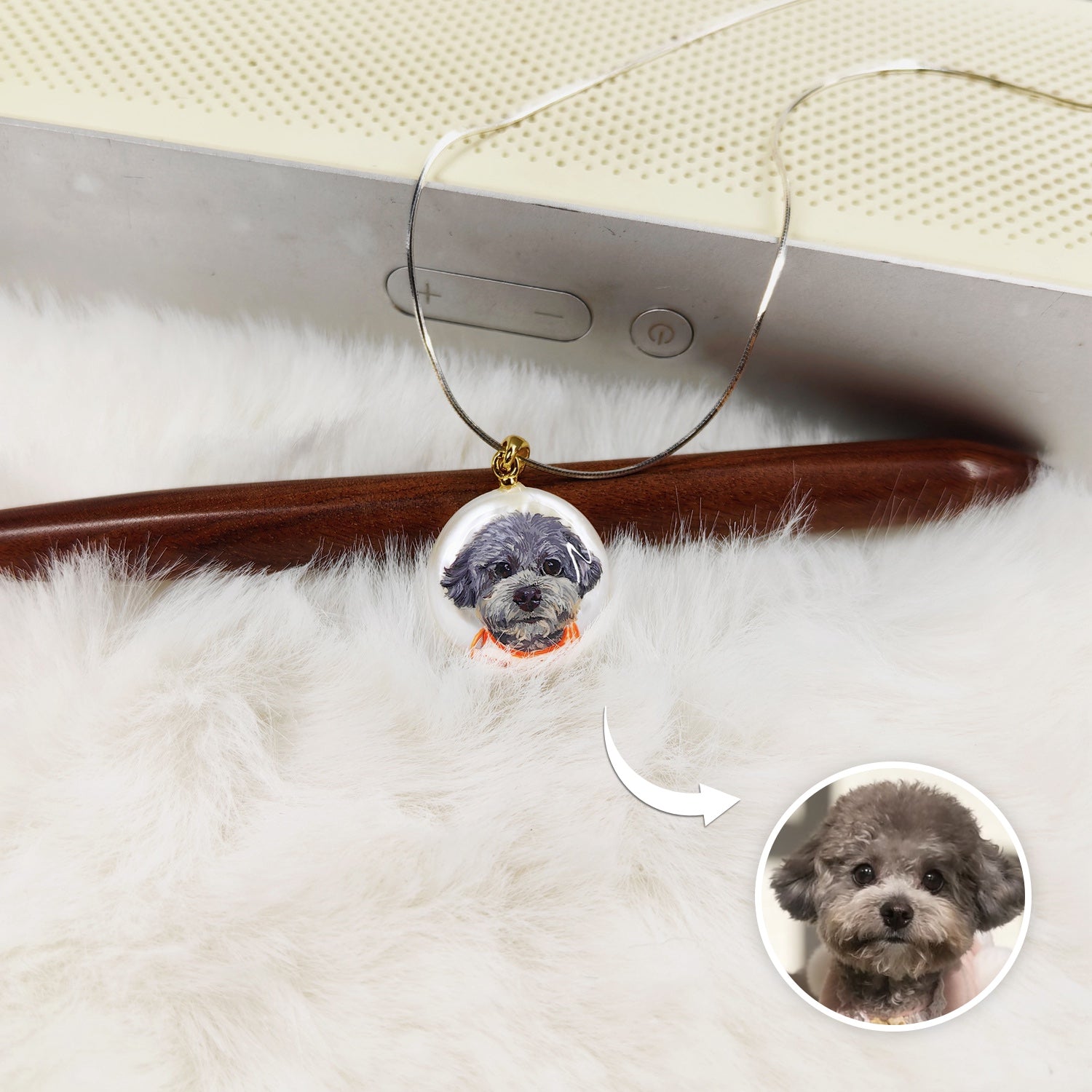 Custom Pet Portrait Pendant — Hand Painted on Pearl