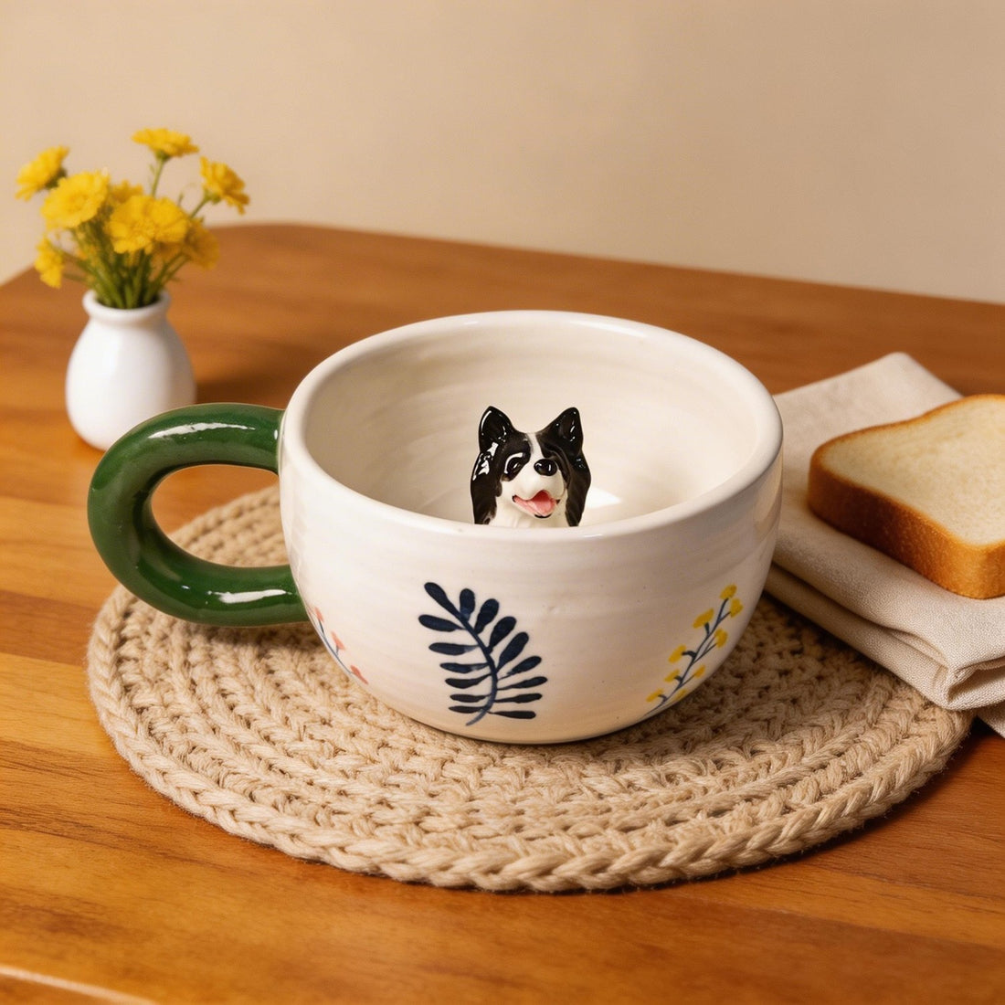 Custom Pet Inside Mug with 3D Pet – Green Handle Ceramic Coffee Mug