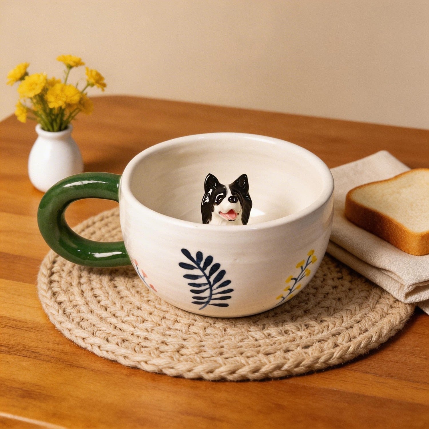 Custom Pet Inside Mug with 3D Pet – Green Handle Ceramic Coffee Mug