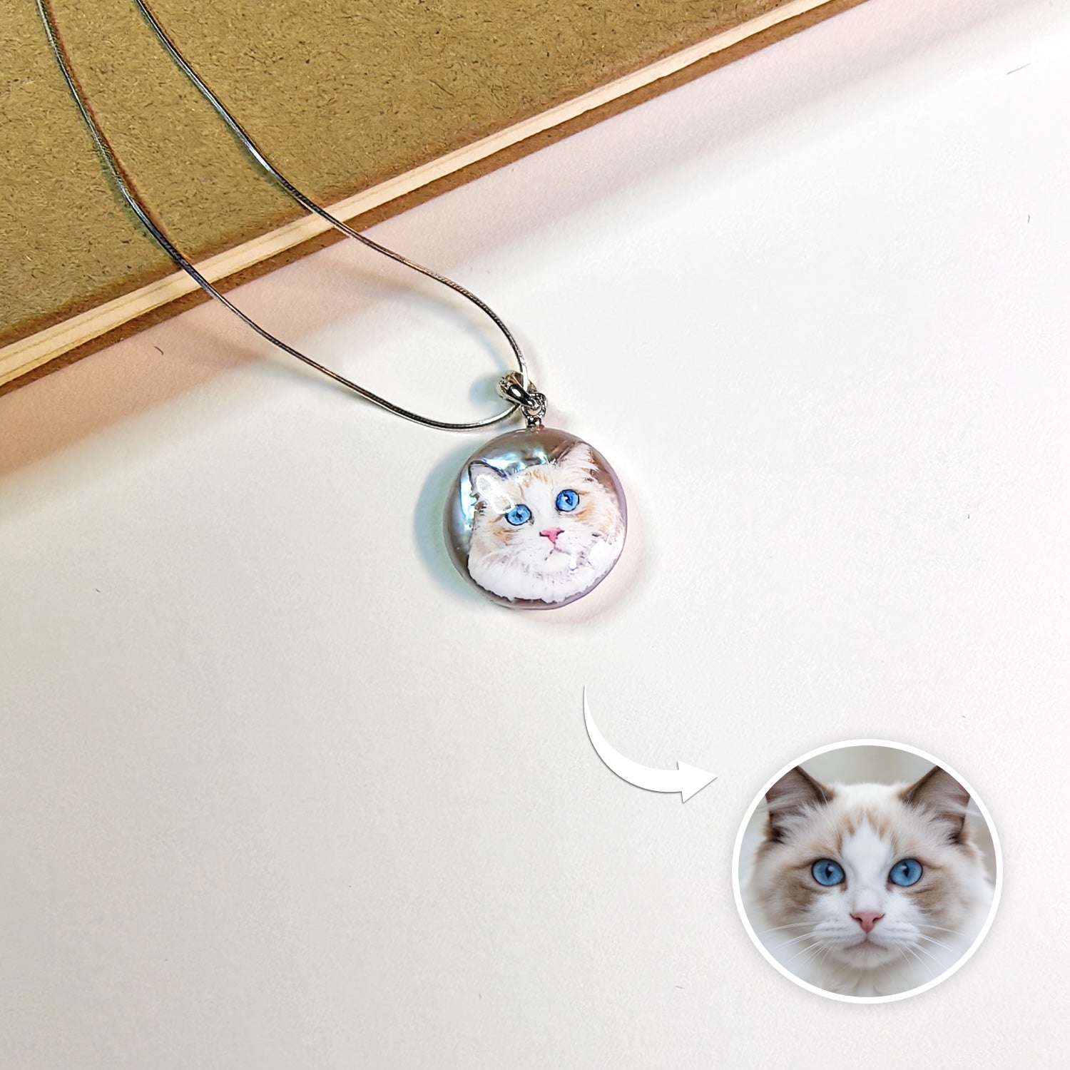 Custom Pet Portrait Pendant — Hand Painted on Pearl