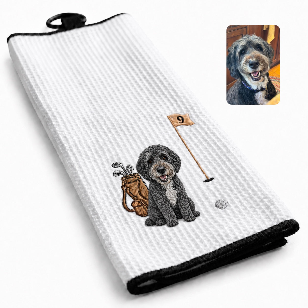 Custom Embroidered Pet Golf Towel with Carabiner – Personalized Dog & Cat Golf Gift