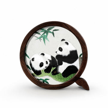 Custom Sichuan Embroidery Panda Walnut Wood Display Frame – Personalized Shu Embroidery Art Plaque Personalized