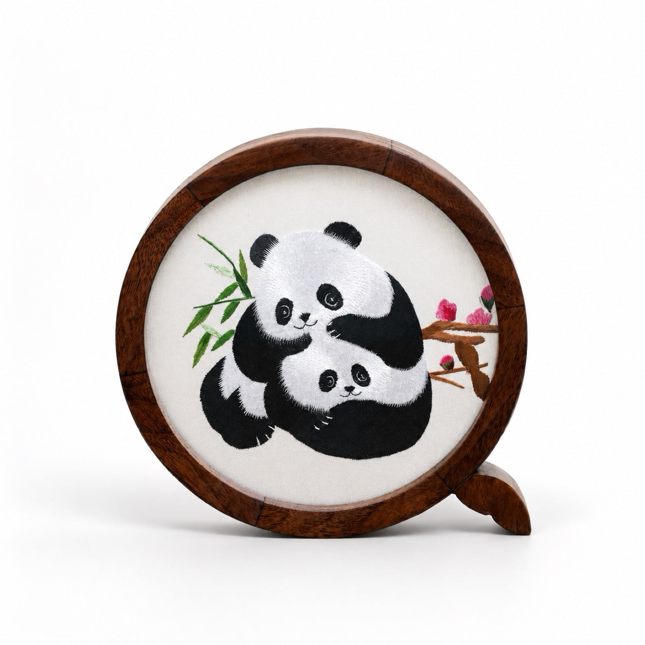 Custom Sichuan Embroidery Panda Walnut Wood Display Frame – Personalized Shu Embroidery Art Plaque Personalized