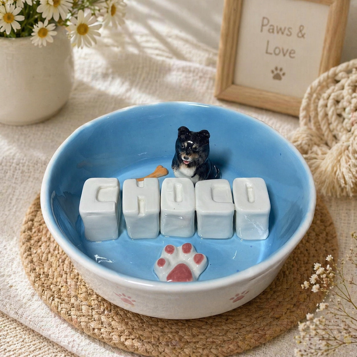 Personalized Pet Bowl with Custom Name, Handmade Ceramic Dog & Cat Bowl, Custom Pet Photo Gift, Unique Pet Lover Keepsake