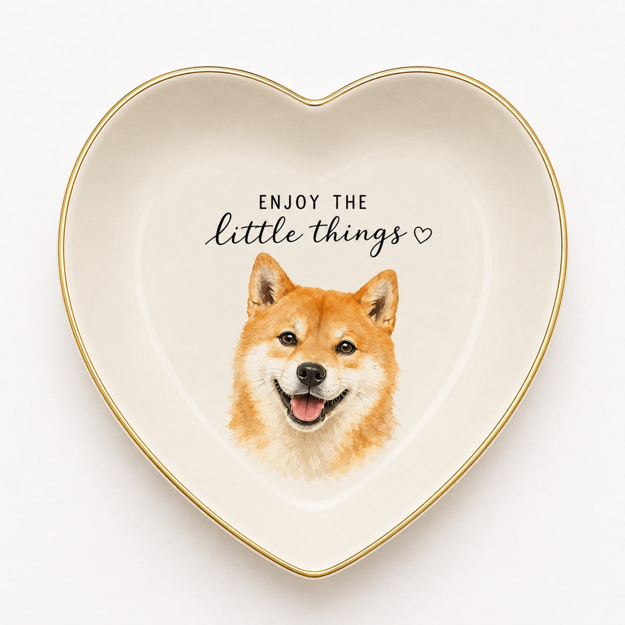Custom Pet Portrait Gold Rim Ceramic Jewelry Dish