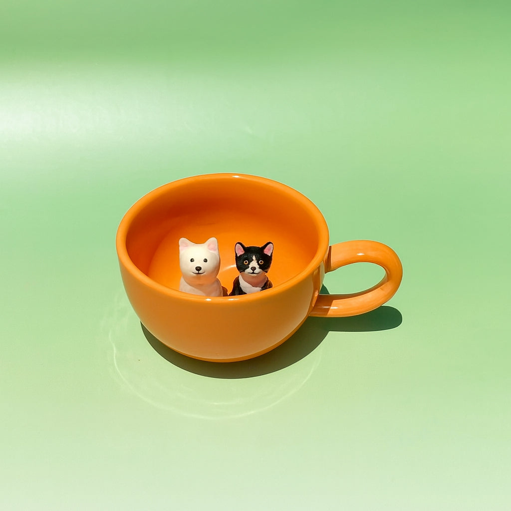 Colorful 3D Pet Mug – Custom Dog or Cat Inside | 6 Dopamine Colors | 1 or 2 Pets | 350ml Ceramic Cup