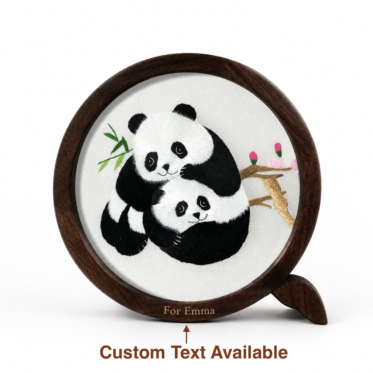Custom Sichuan Embroidery Panda Walnut Wood Display Frame – Personalized Shu Embroidery Art Plaque Personalized