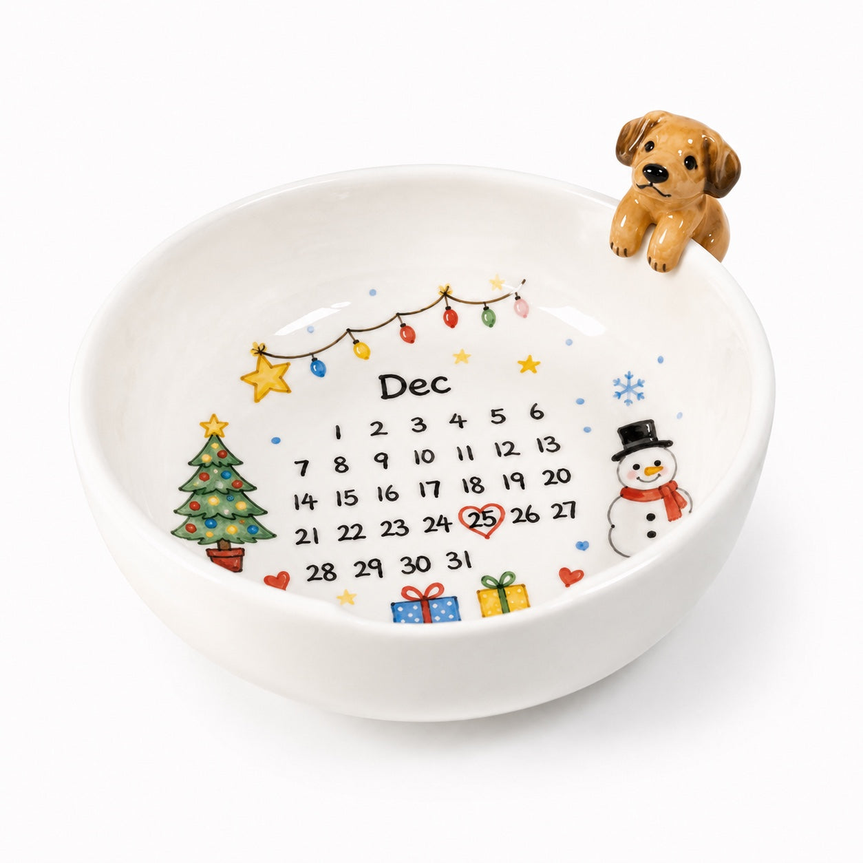 Custom Pet Birthday Memory Bowl – Personalized Ceramic Birthday Calendar Bowl with 3D Pet Figurines